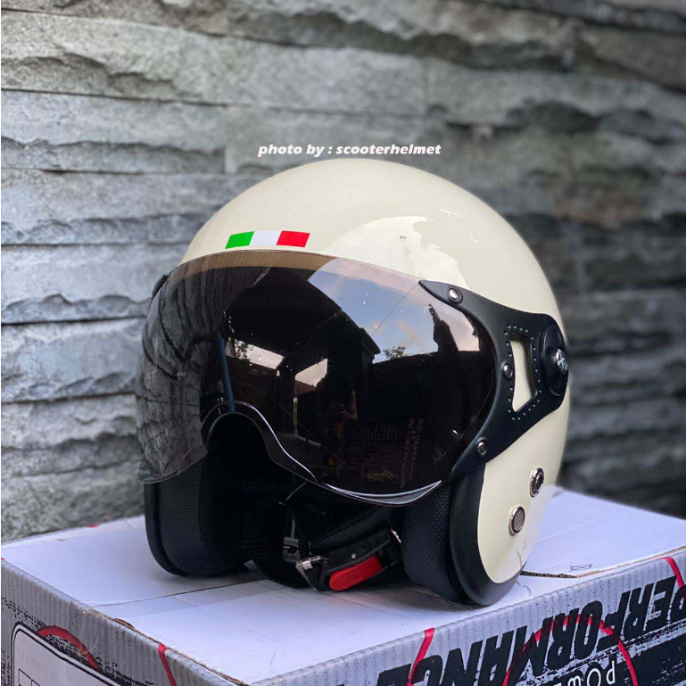 Jual helm vespa retro italy cream glossy lengkap dengan visor | Shopee ...