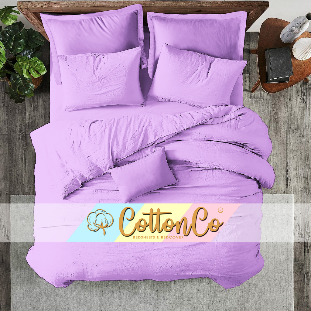 Jual CottonCo Bed Cover + Sprei set Ungu muda / Lilac Katun Premium Lembut dan Dingin Bisa