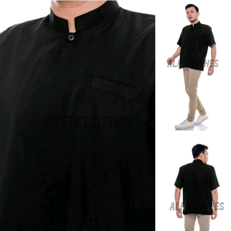 Jual Alf Baju Koko Pria Dewasa Lengan Pendek Polos Warna Hitam Matt Katun Terkini Shopee Indonesia