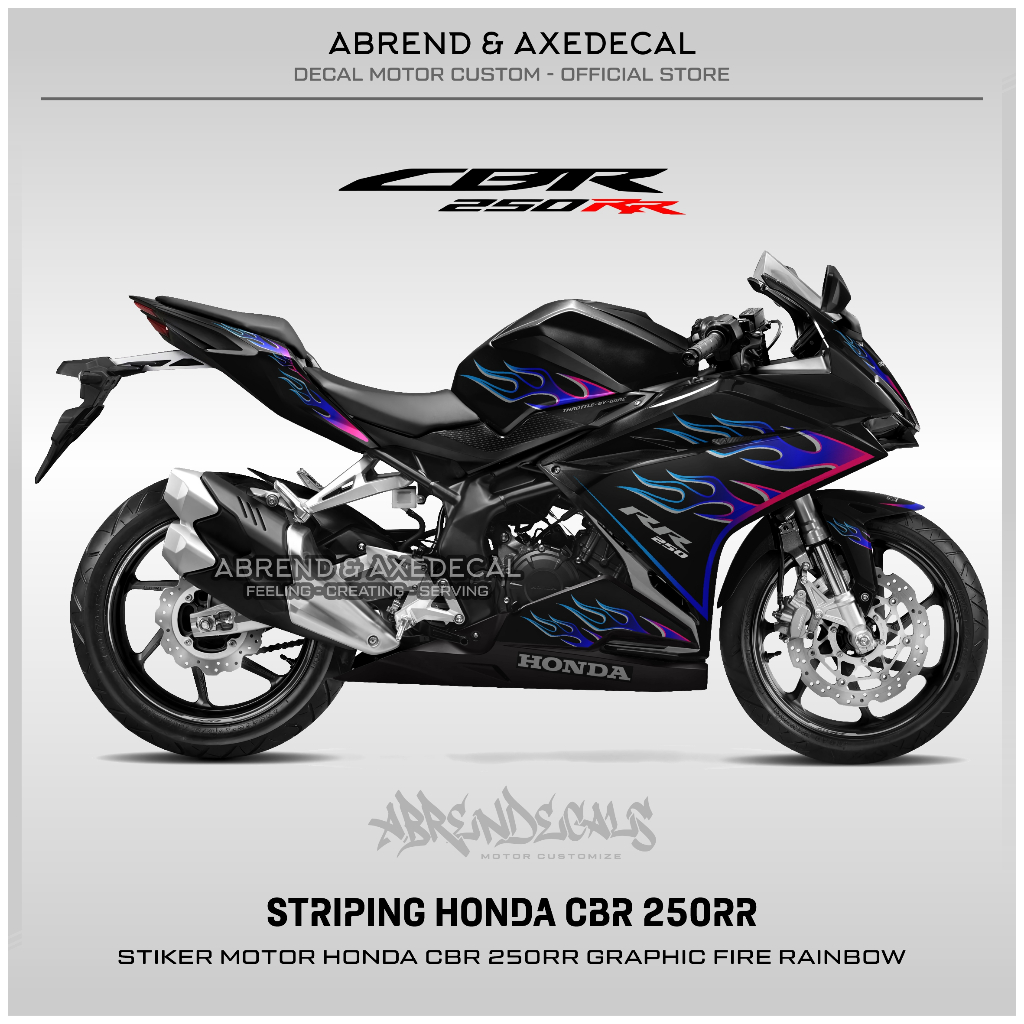 Striping CBR 250 RR Grafis Api Rainbow Stiker Motor Honda CBR 250RR  Design Custom Fire Stock Decals