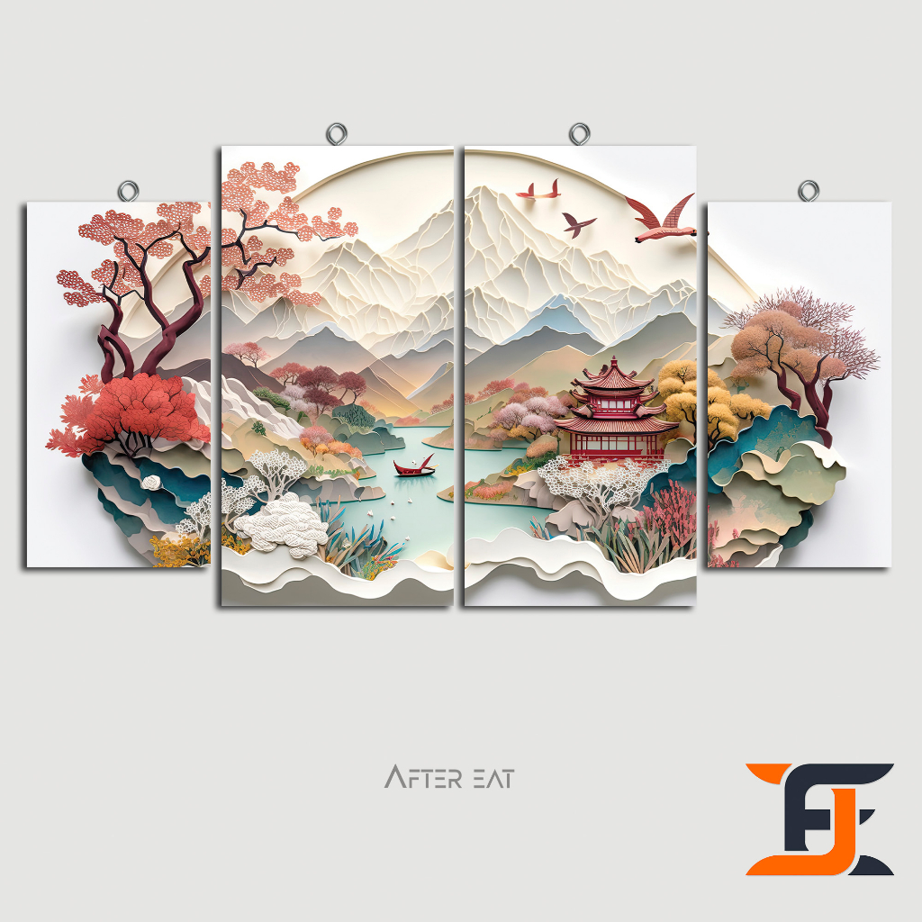 Jual HIASAN DINDING 4 IN 1 SET CHINA TOWN PAPPERART WALLDECOR ABSTRAK