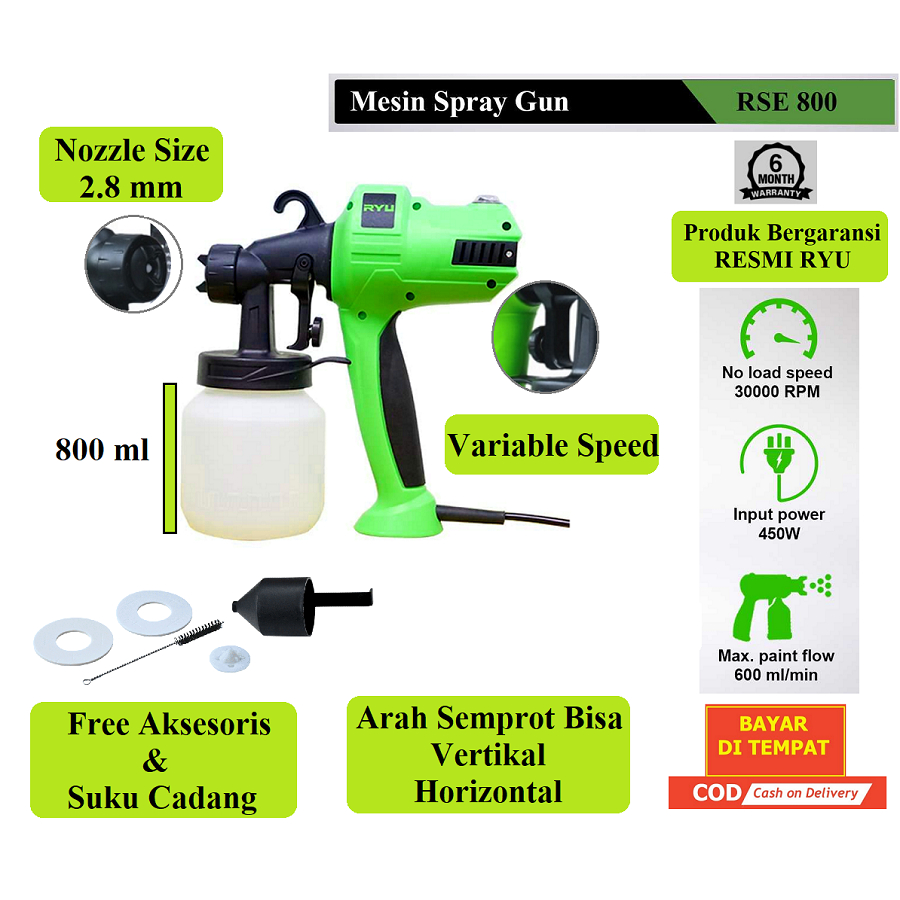 Jual Spray Gun Elektrik Ryu Murah Spray Gun Electrik RSE 800 Ryu ...