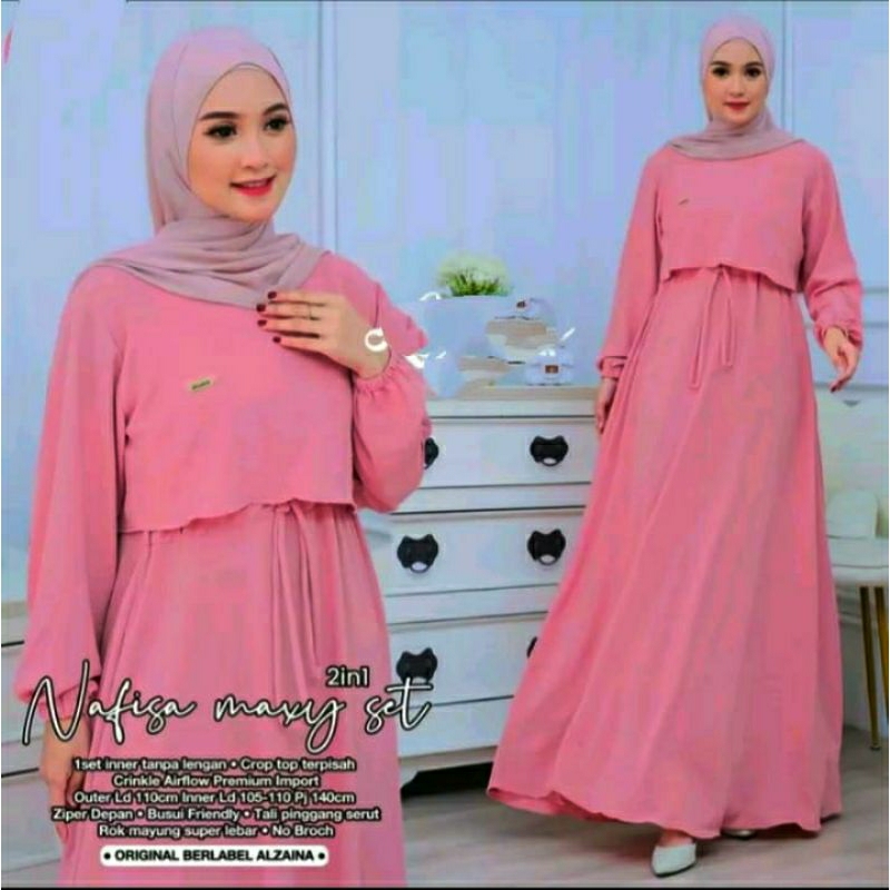 Jual Nafisa Maxy Set 2in1 Inner Outer Crop Setelan Gamis Polos