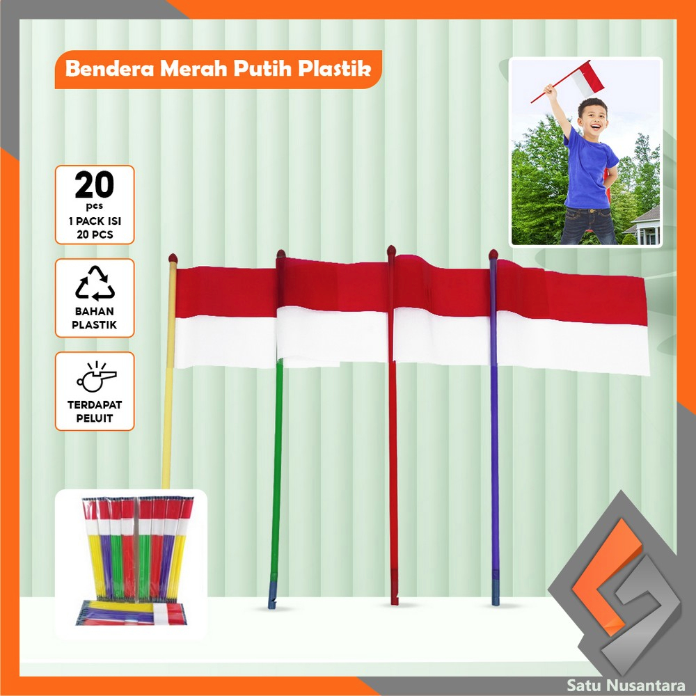 Jual Sn C907 Bendera Plastik Merah Putih Isi 20pcs Tangkai Ada Peluit Bendera Indonesia