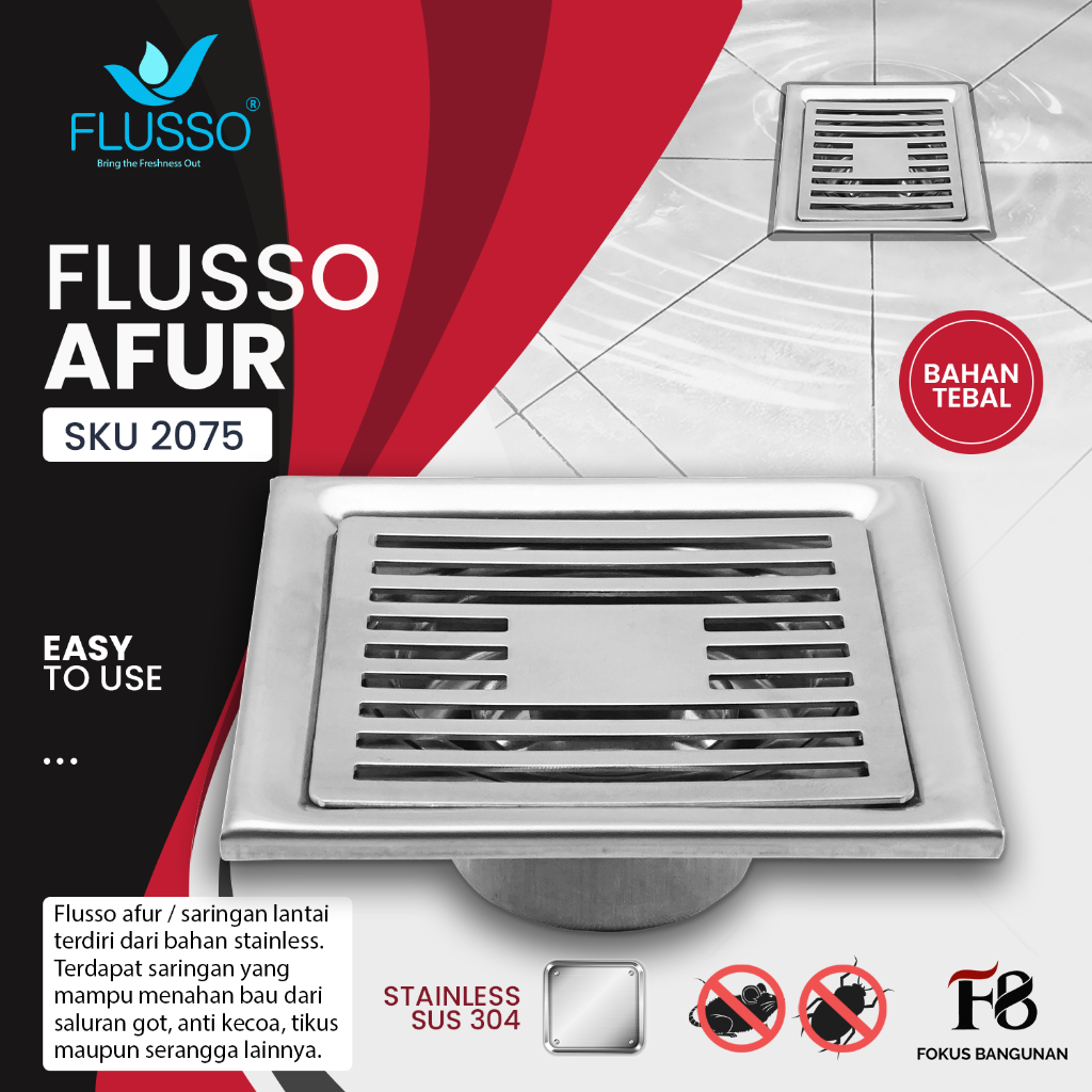 Jual Flusso Floor Drain Saringan Afur Got Lantai Kamar Mandi Stainless Anti Bau Kecoa Inch