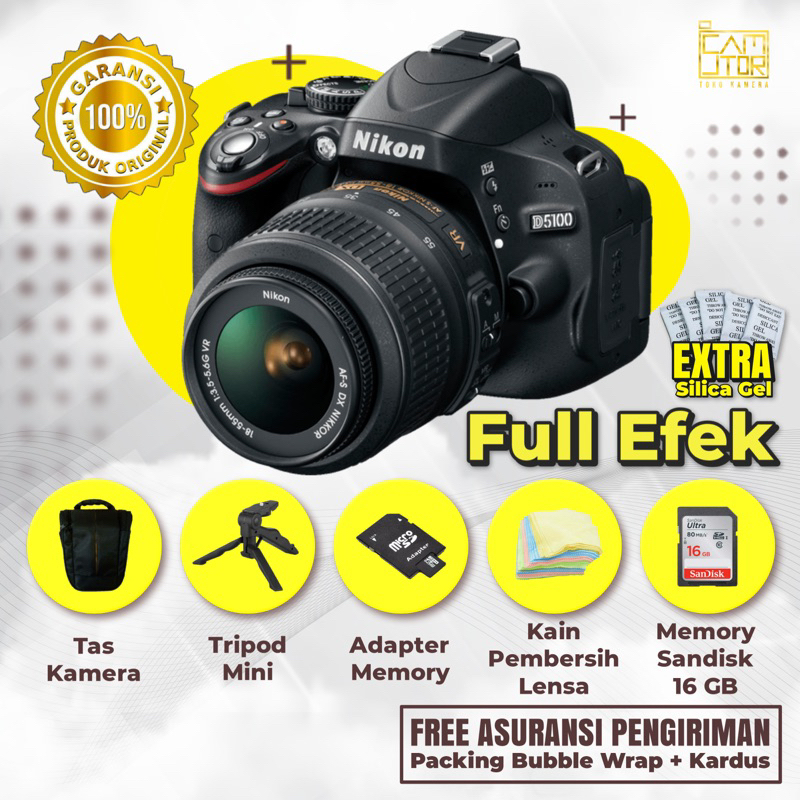 Jual Kamera Nikon D5100 Mulus + Memory 16gb + Tas + Tripod + Garansi