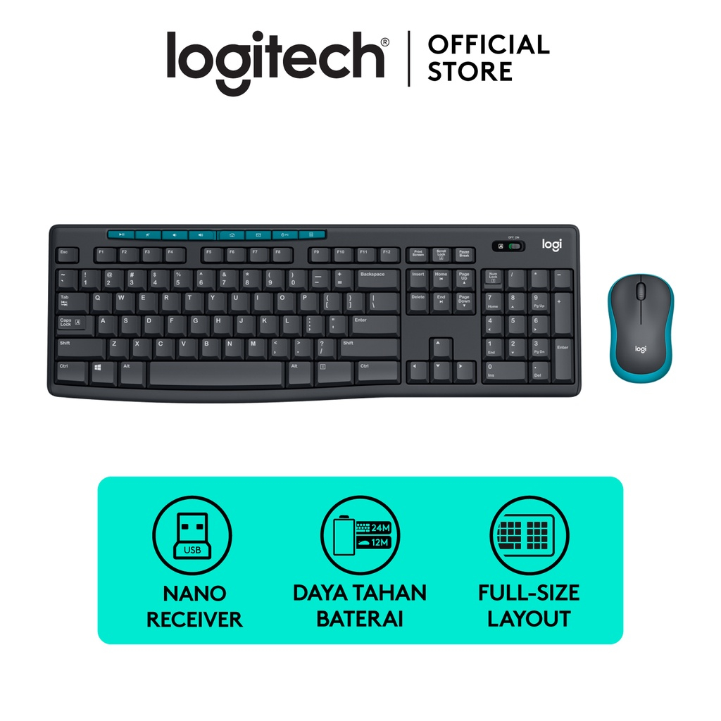 [BUNDLING] Logitech MK275 Combo Keyboard + Mouse Wireless dengan Tombol Multimedia & Desk Mat Studio Series Mouse Pad XL Polos AntiSlip (2)