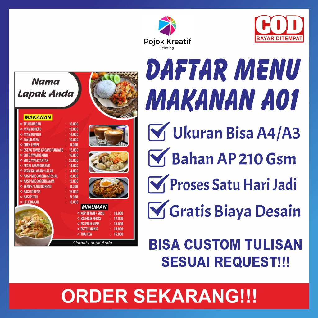 Jual Cetak Daftar List Menu Katalog Warung Kedai Cafe Makanan Minuman A Ukuran A A Free