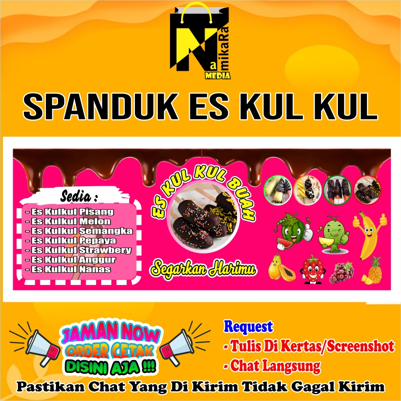 Jual Spanduk banner backdrop es Kulkul murah bisa custom / Banner Es