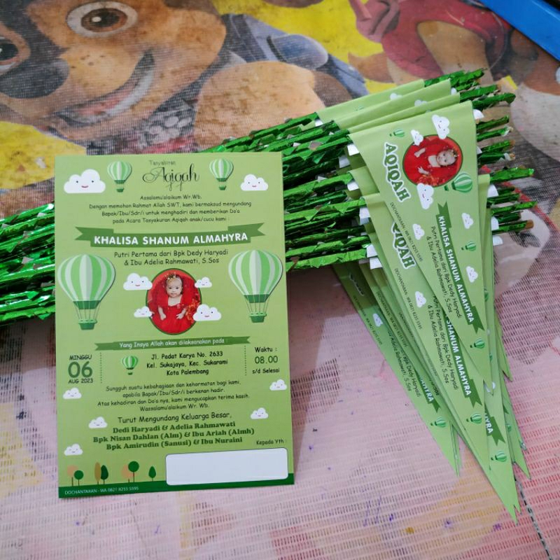 Jual Undangan bendera aqiqah balon udara hijau sage | Shopee Indonesia