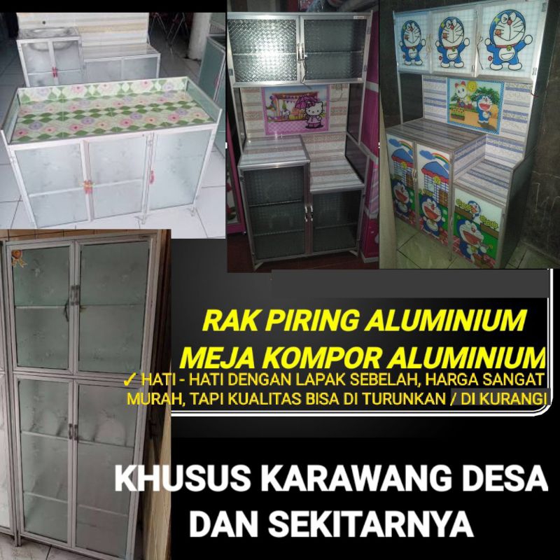 Jual RAK PIRING 3 PINTU KACA ALUMINIUM / RAK PIRING 2 PINTU KACA