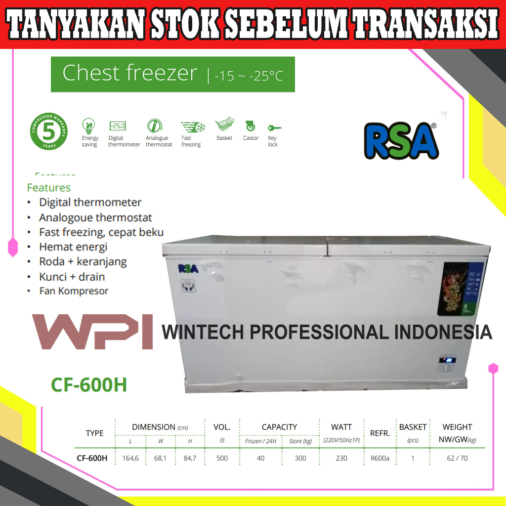 Jual RSA CF-600H CF-600-H CF600H CF 600 H Chest Freezer - Box Pendingin ...