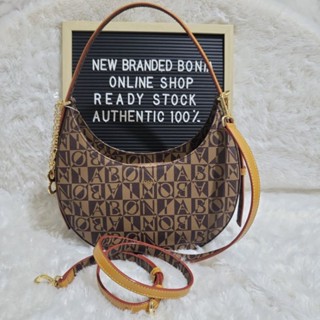 Jual tas bonia original sling shoulder bag rantai monogram coklat singapore