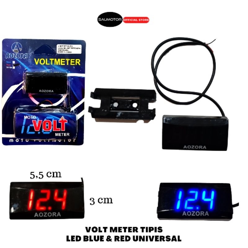 Jual Saumotor Volt meter tipis alat pengukur tegangan aki motor mobil