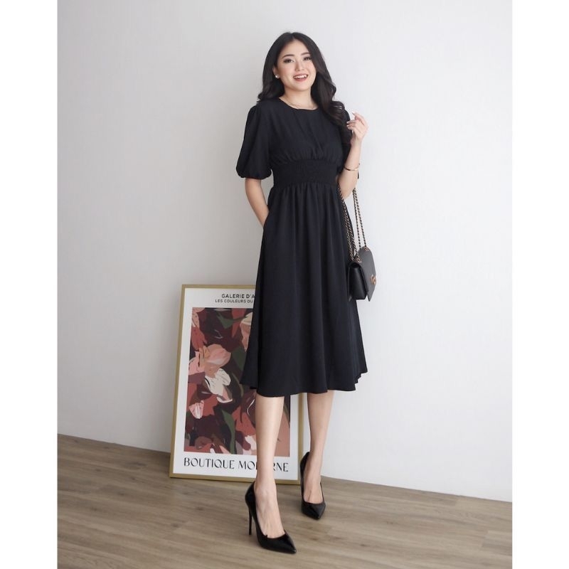Jual Dress Korean Sora buat kondangan Style Crinkle Airflow 2023 Soora Midi Dress Kondangan