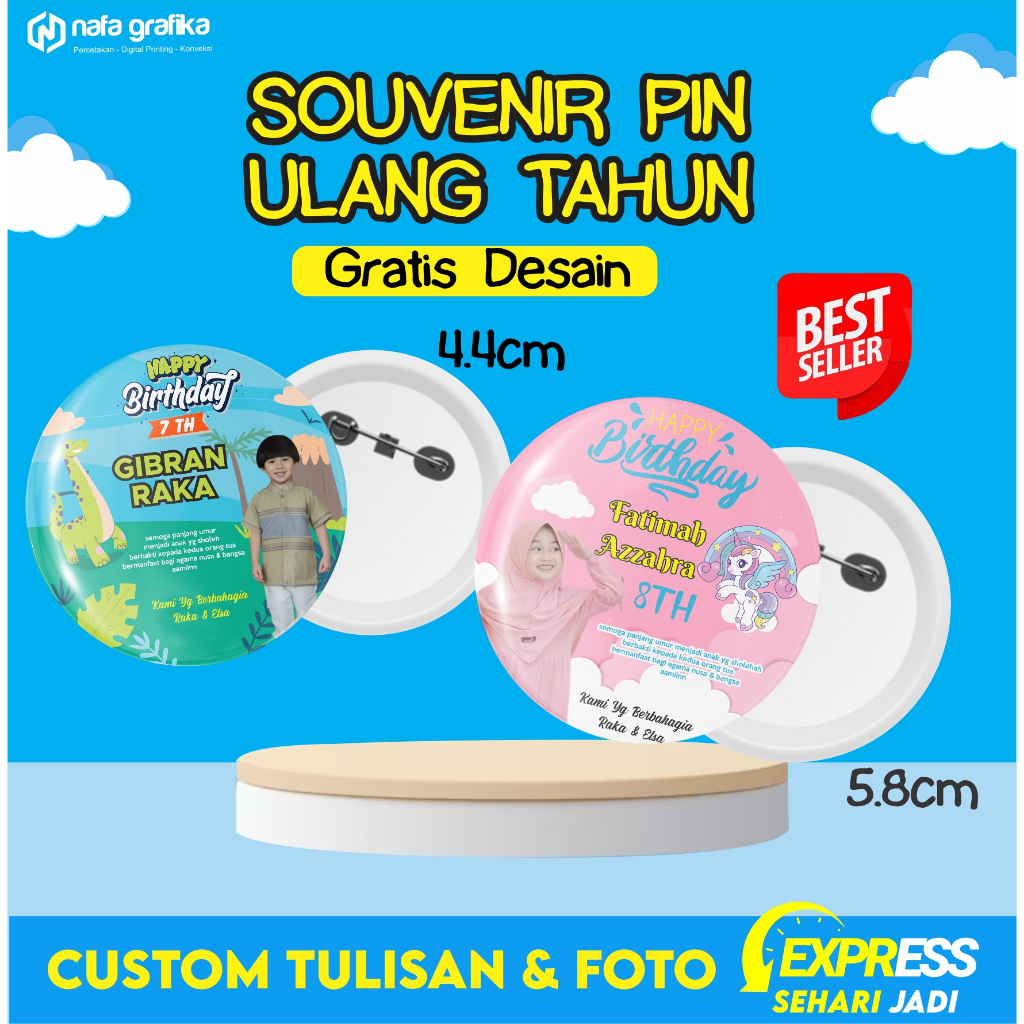 Jual ( SEHARI JADI ) CETAK PIN SOUVENIR ULANG TAHUN ANAK EVENT ACARA ...