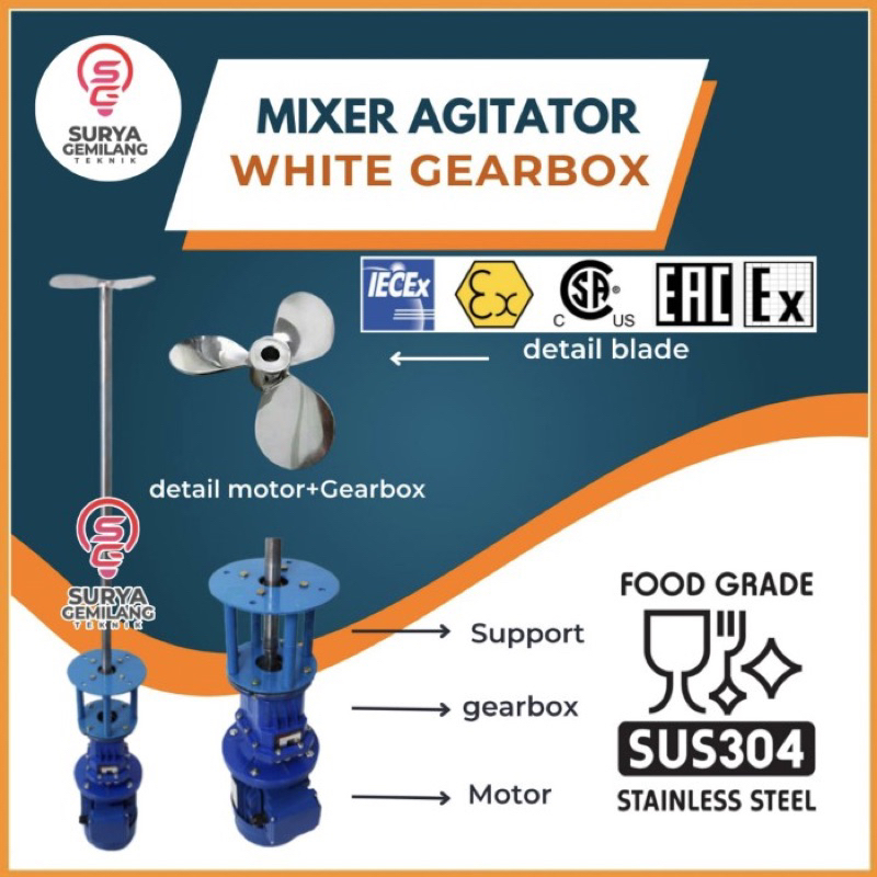 Jual Agitator Mixer Kimia SS304 0.75KW 1HP 1380RPM 3 Ph 4 Pole Mixer