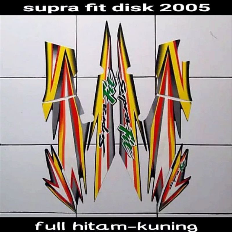 Jual Stiker Striping Motor Supra Fit Disk 2005 HITAM KUNING Sticker Lis ...