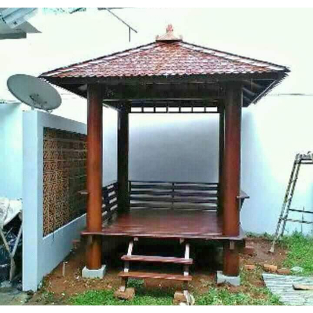 Jual Gazebo Kayu Kelapa Atap Sirap Kayu Ulin Ukuran 2x2 Meter Model