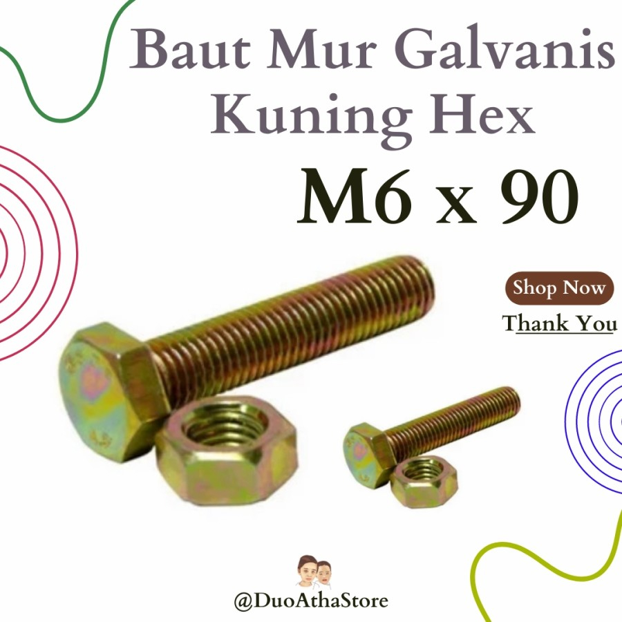 Jual BAUT MUR KUNING M6 X 90mm BMP M6 X 90mm Hex Galvanis Kunci 10 ...