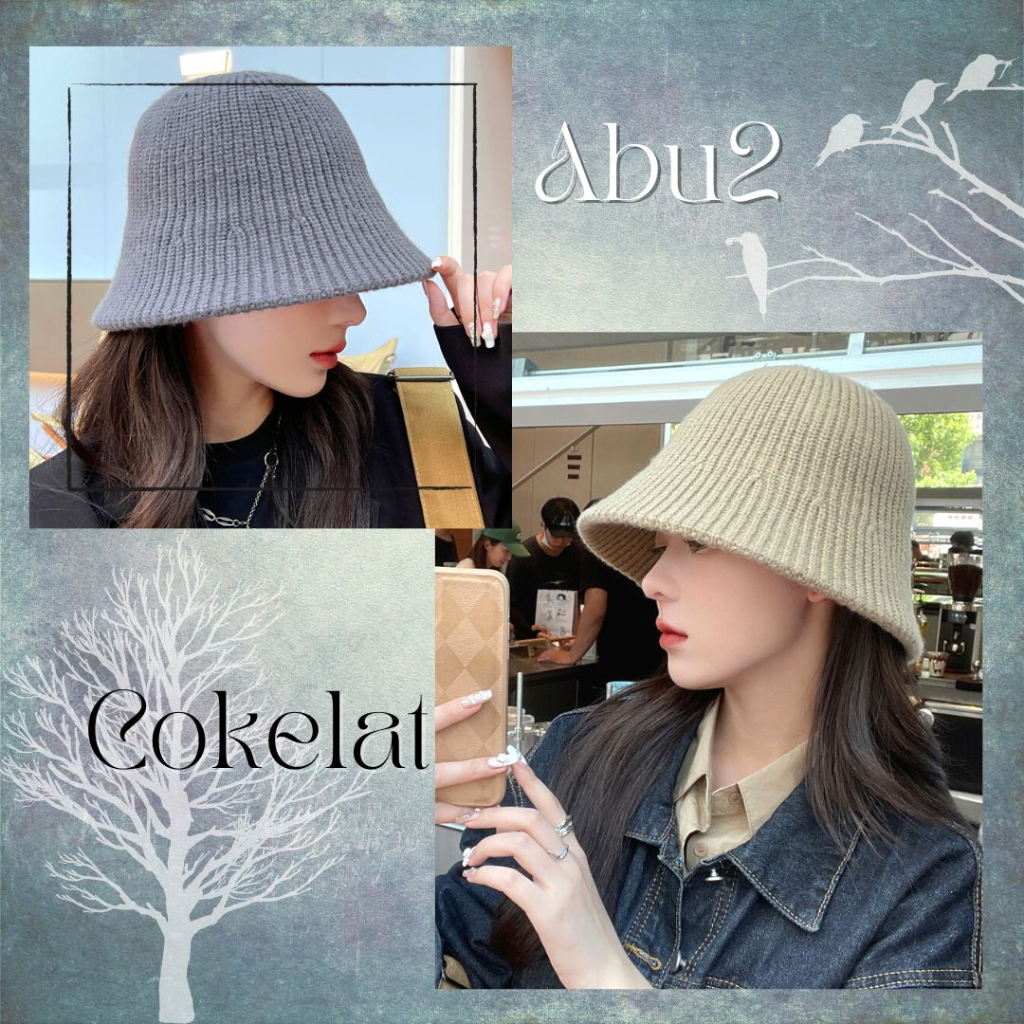 Jual Topi Bucket Rajut Polos Tebal Topi Wanita Korea Bisa Dilipat Topi ...