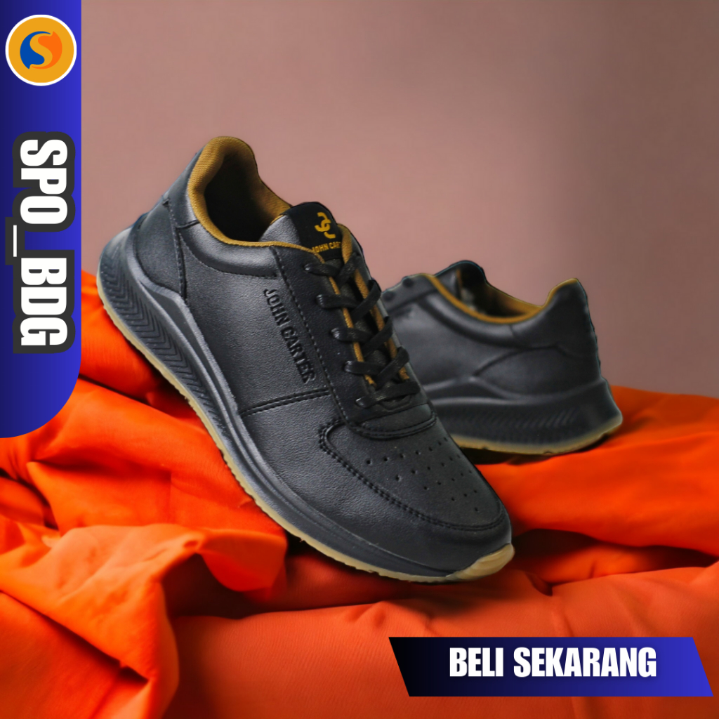 Jual Sepatu Sneakers Formal Pria Casual Kulit Hitam Polos Kerja Kantor