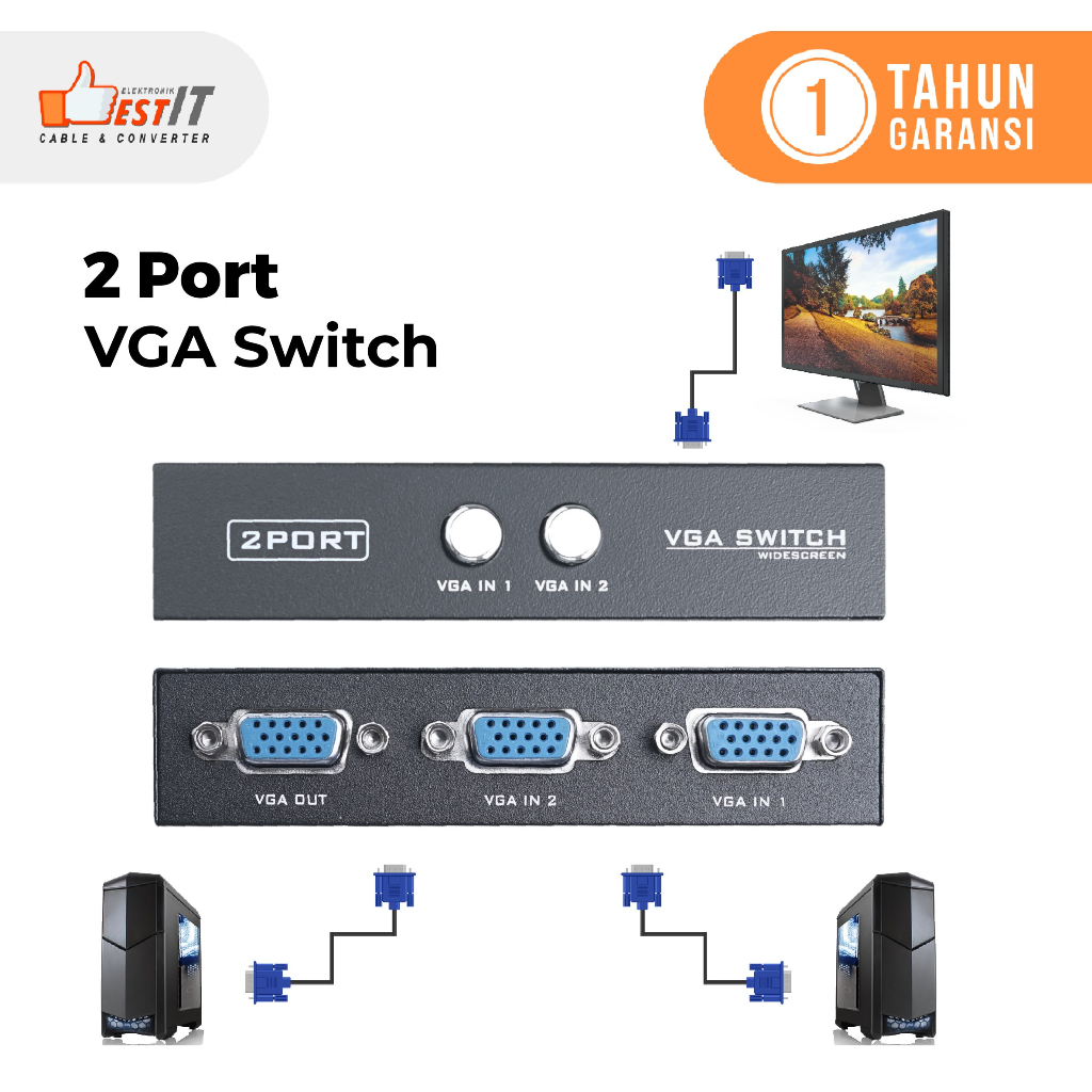 Commutateur VGA 2 Entrées / 1 Sortie – Pour Connecter 2 Ordinateurs à Un écran – Résolution Jusqu’à 1920x1440