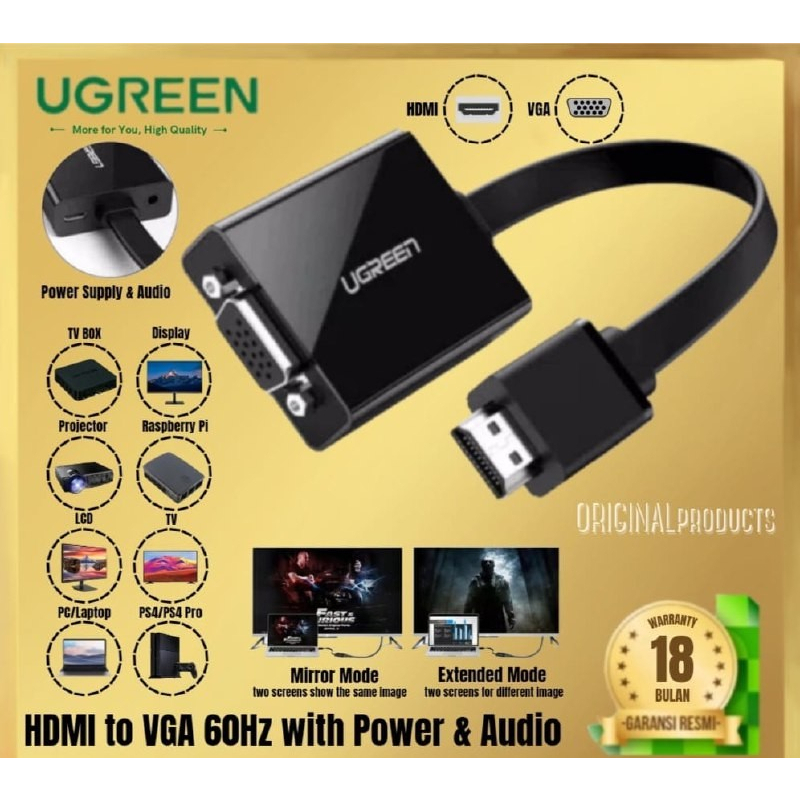 Jual Ugreen HDMI TO VGA Adapter Converter With Audio 16cm Laptop Pc TV