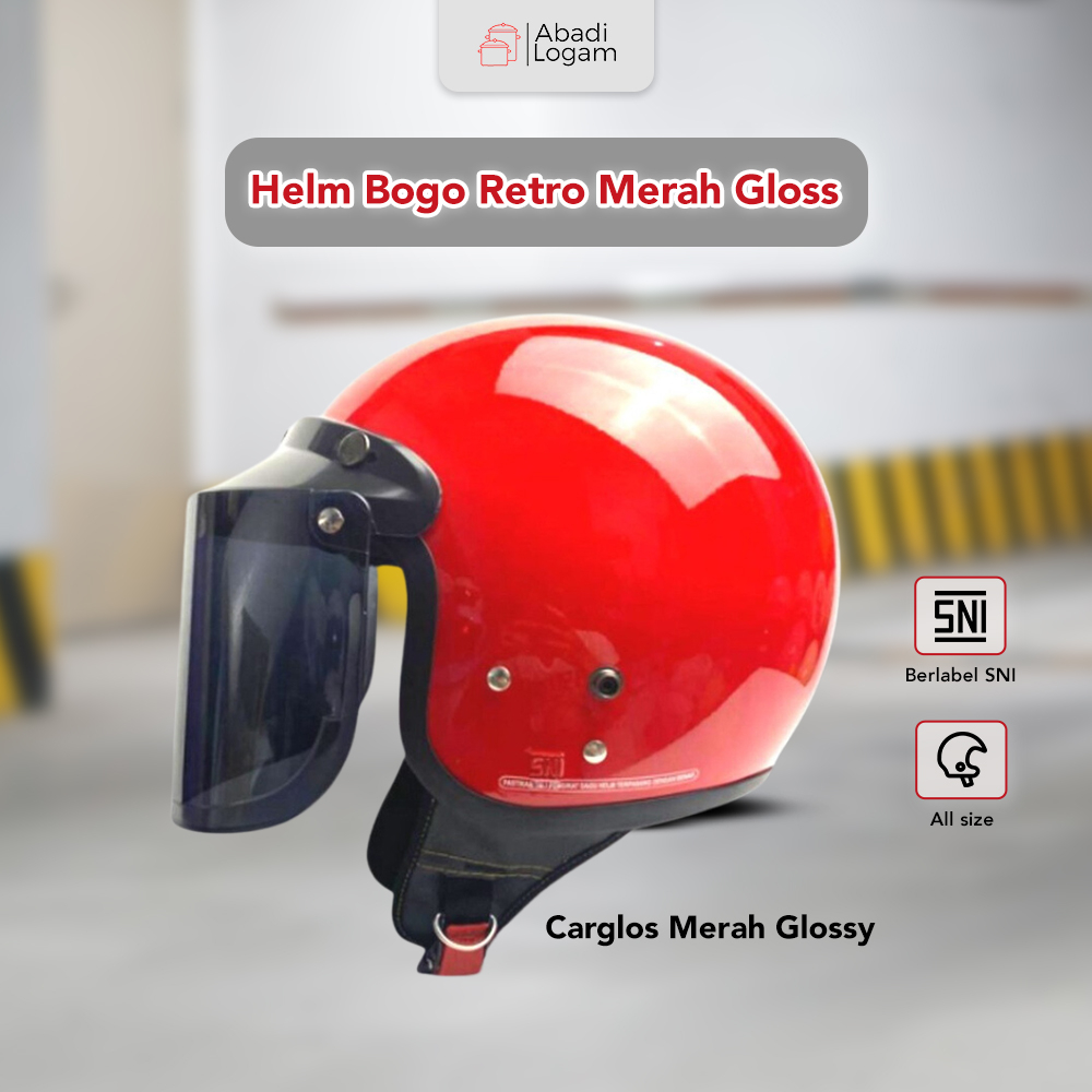 Jual Helm Bogo Dewasa Retro Sni Full Leher Vintage Polos Cargloss Merah