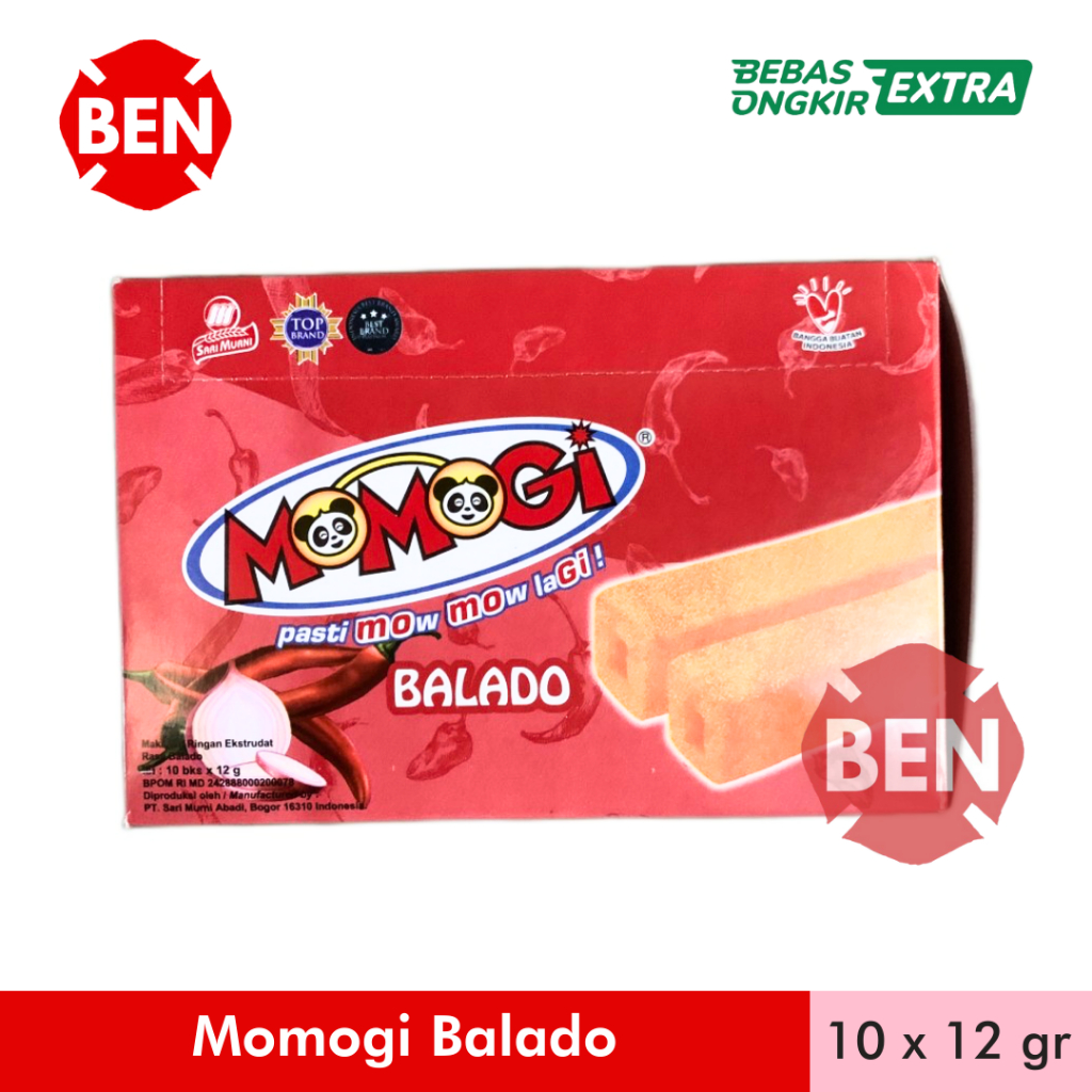 Jual Momogi Stick BALADO 1 Box 10 Pcs Makanan Ringan Pedas Merah Besar