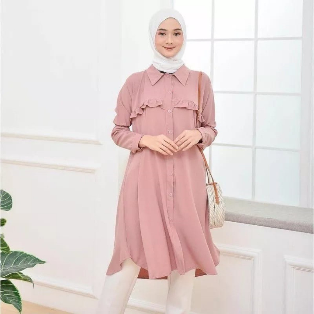 Jual Baju Long Dress Kemeja Tunik Wanita Muslim Remaja Terbaru 2023