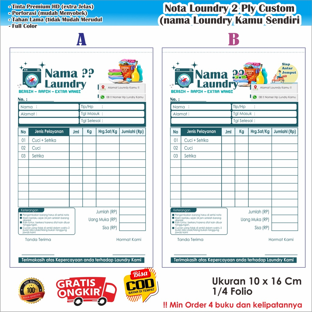 Jual nota laundry Full Color nama londry kamu sendiri custom Zain ...