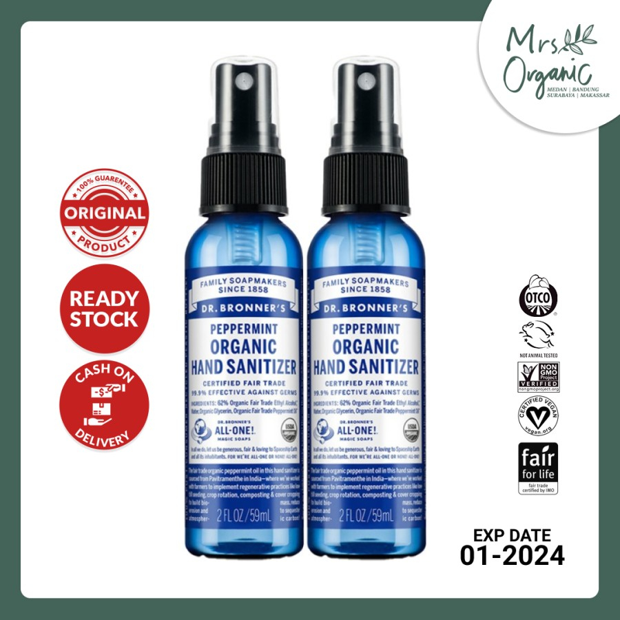 Jual [BUY 1 GET 1] Hand Sanitizers Dr. Bronner Peppermint 59 ml Anti