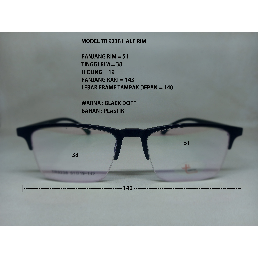 Jual FRAME KACAMATA HALF RIM TR 9238 PLASTIK PETAK HITAM DOFF | Shopee ...
