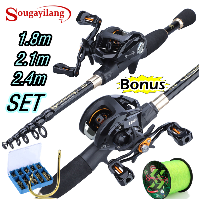 Sougayilang Joran Pancing Set Tongkat Memancing Telescopic Is Portabel untuk Air Tawar Laut 12 + 1BB