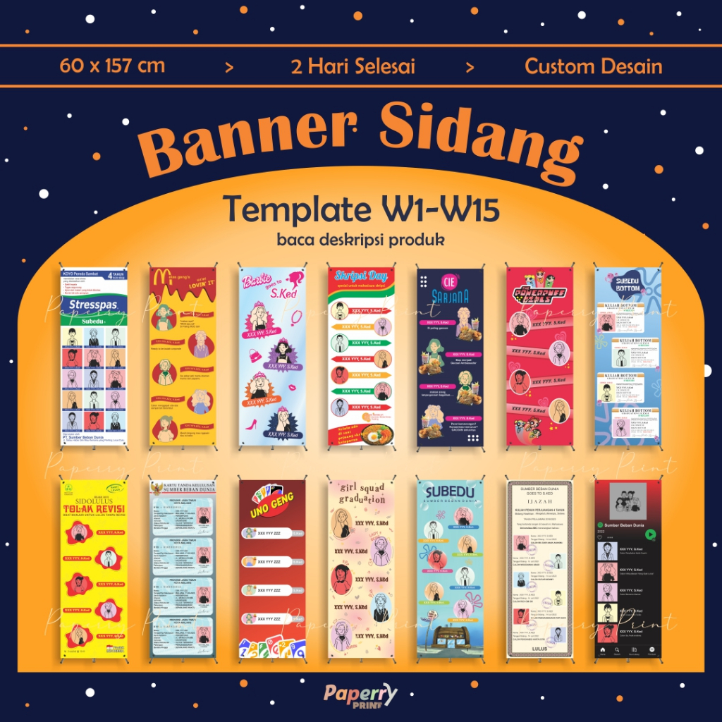 Jual [Template W1W15] Banner Wisuda / X Banner Wisuda / Custom Banner