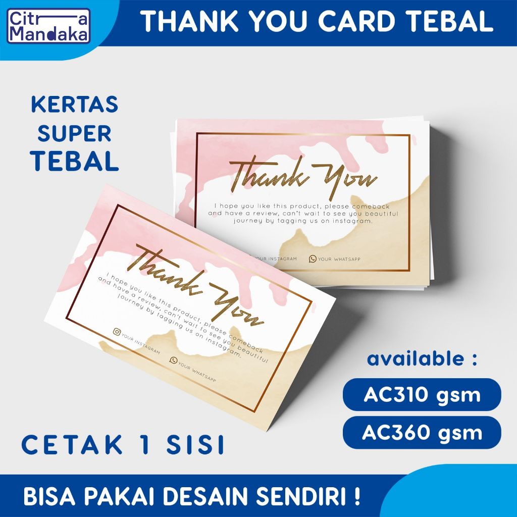 Jual Thank You Card Custom Sisi Tebal Cetak Kartu Ucapan Terima Kasih Thanks Card Ucapan