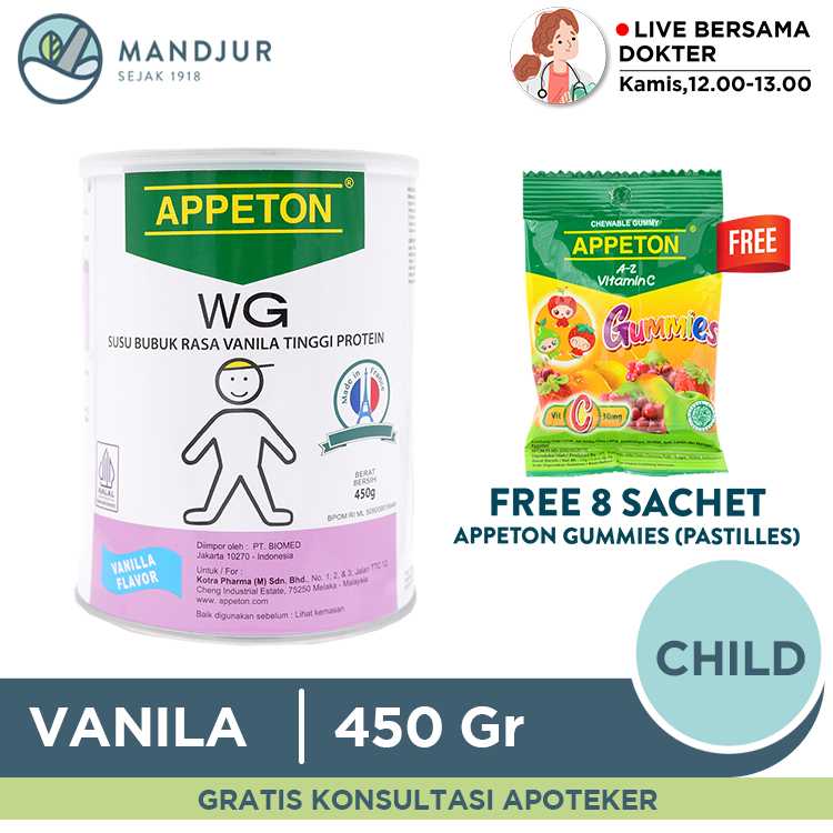 Jual Appeton Weight Gain Child Vanila 450 gr Susu Tinggi Protein