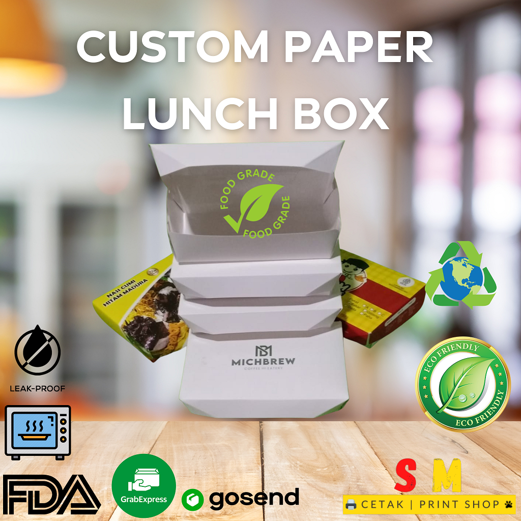 Jual Custom Cetak Paper Lunch Box Food Grade Laminasi Pe Kotak Makanan