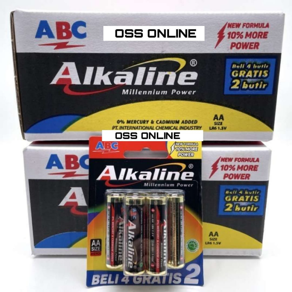 Jual BATERAI ABC ALKALINE AA BATERAI A2 LR 6 ISI 4+2 (72 HANGER=432 ...