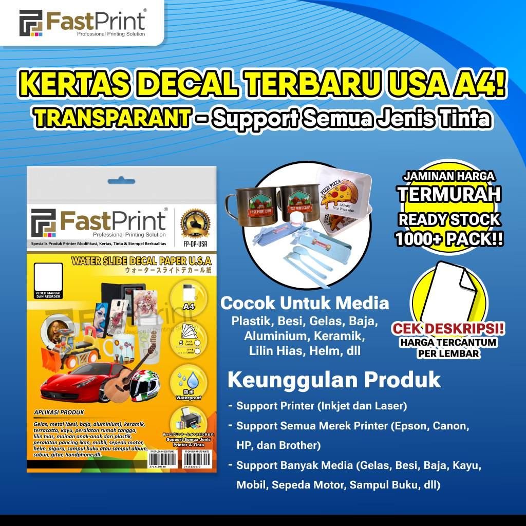 Jual Kertas Water Slide Decal paper Transparan USA A4 150 Gram Fast ...