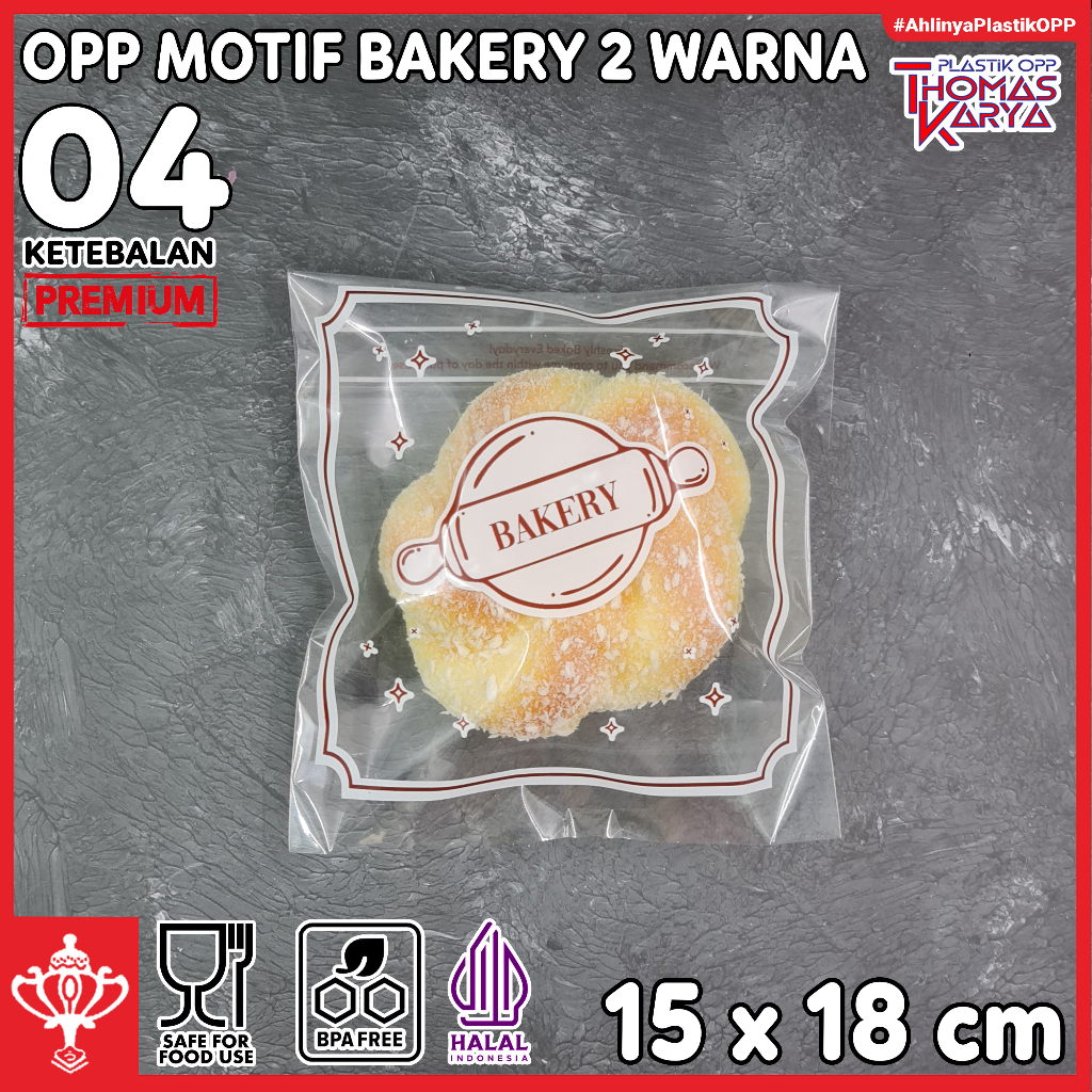 Jual Plastik Roti 15x18 Motif Bakery Isi 100 Kantong Opp Bening Bungkus