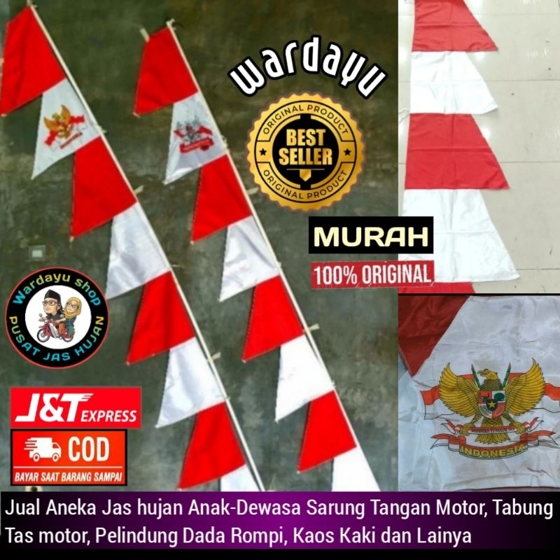 Jual Umbul Umbul Segitiga Meter Gergaji Bendera Merah Putih Logo Garuda Kain Satin M Katun