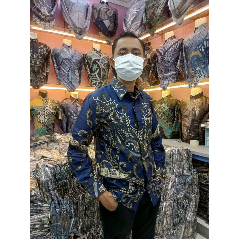 Jual KEMEJA BATIK MOTIF RANTING BIRU LAPIS FURING BAHAN KATUN HALUS ...