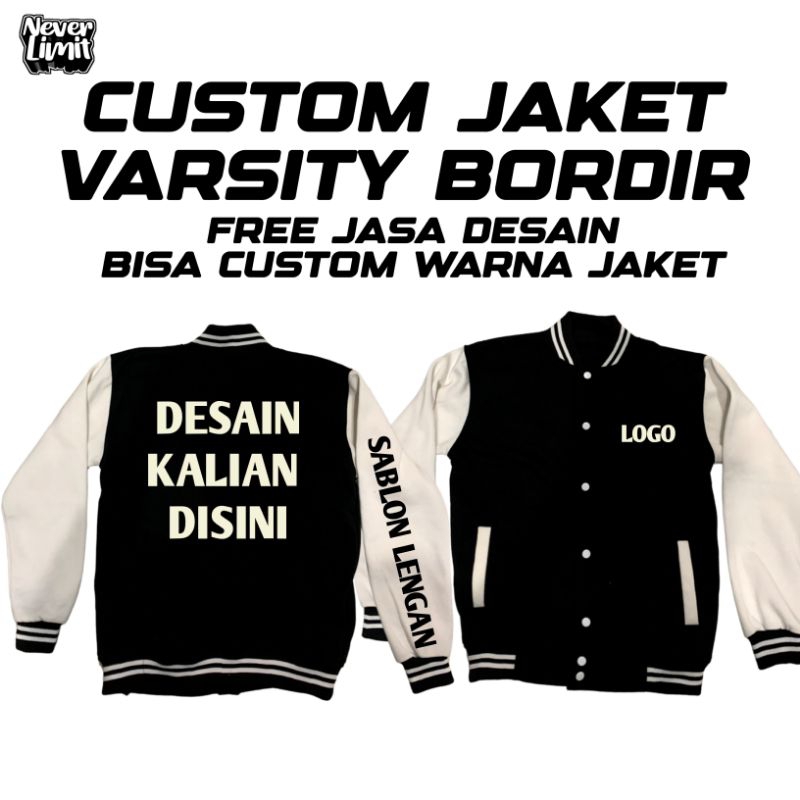 Jual CUSTOM JAKET VARSITY BORDIR SATUAN DAN LUSINAN FULL COLOUR HIGH
