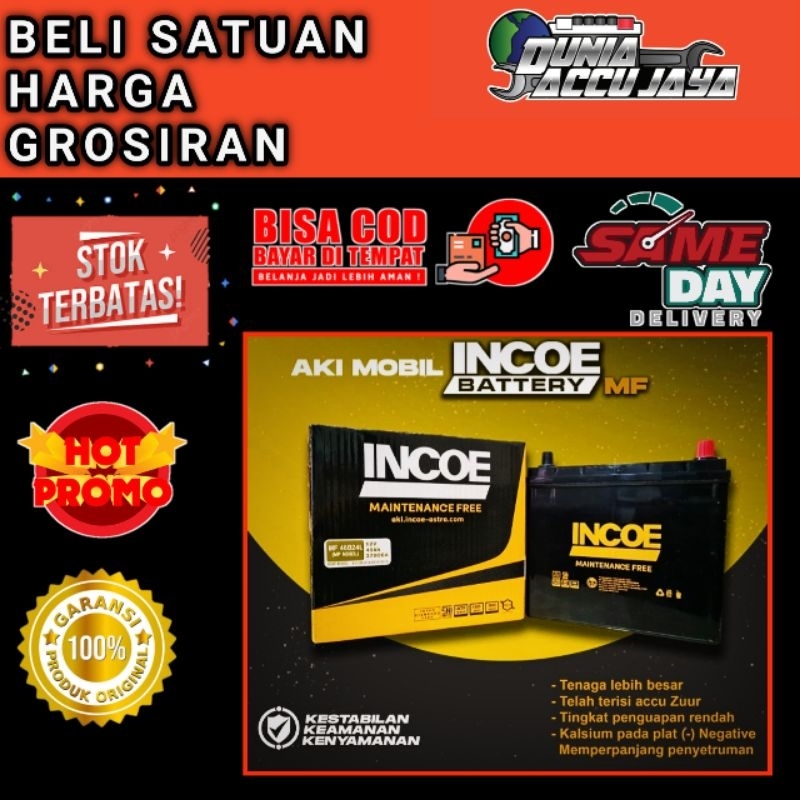 Aki mobil kering INCOE mf ORI Astra NS60L 46b24L 45ah Corolla Series Corona Series Voxy Charade Classy , City , Travera , Capella  , T-120SS MPI , Evalia , Grand Livina, Lattio, x-gear, Neo Sunny, Sentra, Sunny, Aerio MT, Baleno, Celerio, Karimun, Estilo