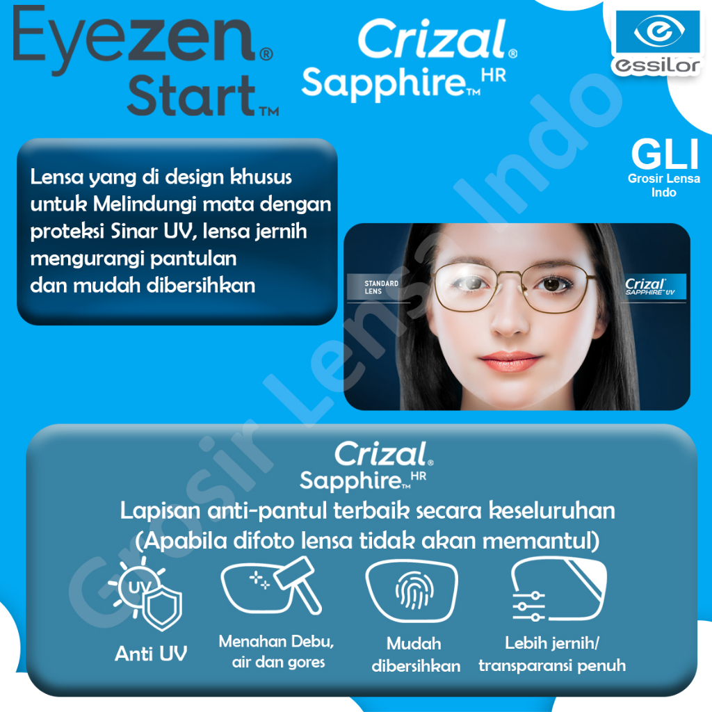 Jual Lensa Kacamata Essilor SV Eyezen Start Stylis Crizal