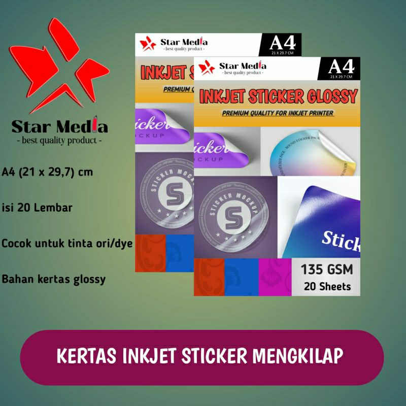 Jual Kertas Sticker Inkjet Glossy A4 Isi 20 Lembar / Stiker Mengkilap ...