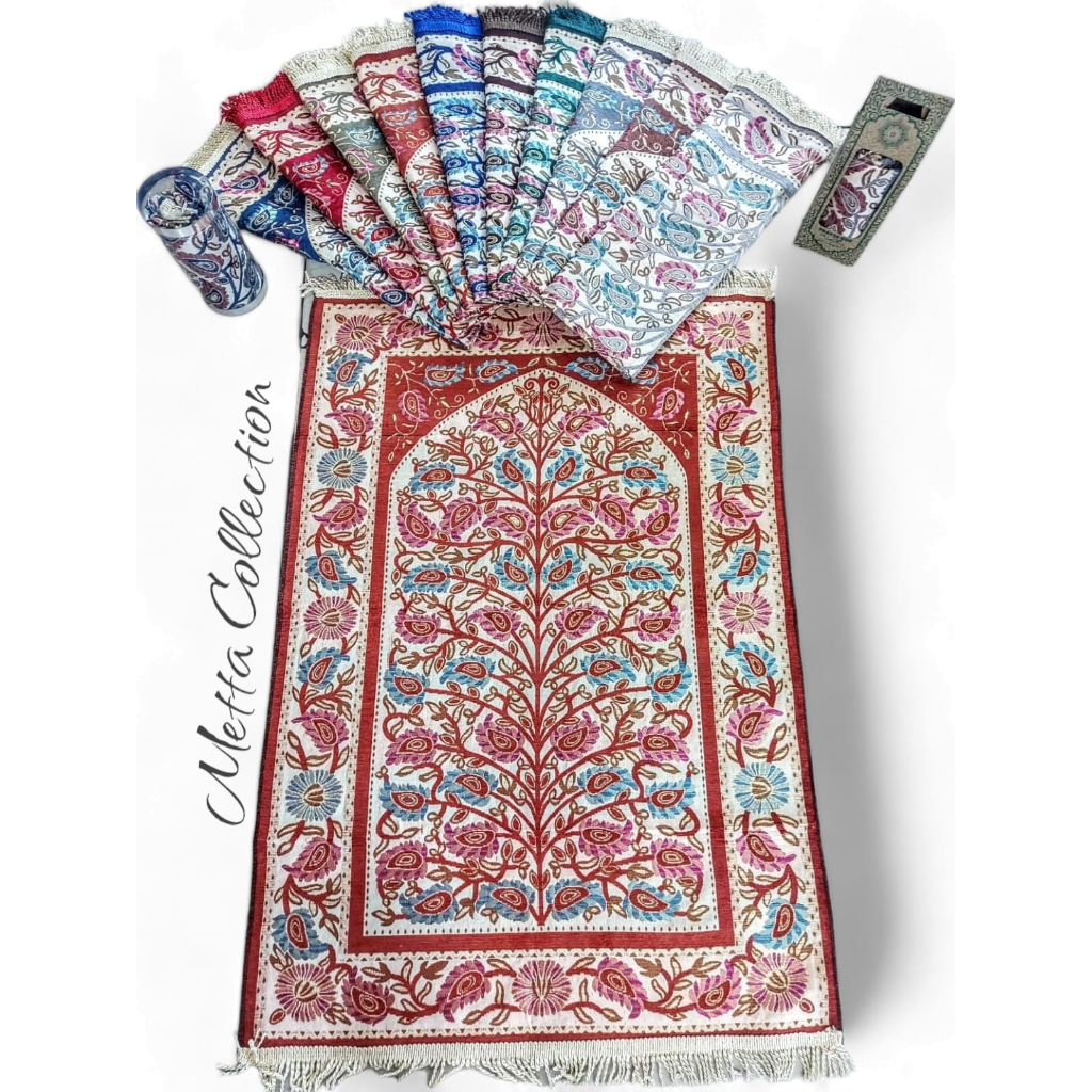 Sajadah Chenile Rajut Motif Bunga Saten Rumbai Tambang Turki Turkey Premium Tipis Travel Oleh Oleh Haji Umroh