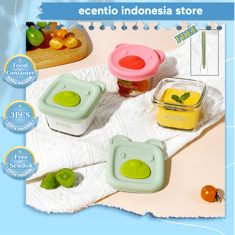 Jual ecentio baby food container 3 PCS Kotak Tempat Makan Glass Oven ...